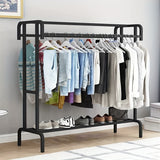 Perchero resistente con ruedas, estante de doble barra metálica negra robusto, perchero independiente con estantería y zapatero, ideal para colocar cajas, zapatos, botas, perfecto para dormitorios, hogares, oficinas, uso interior - , Secadores