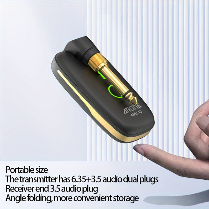 [Sistema Inalámbrico UHF para Guitarra] Sistema de Guitarra Inalámbrica UHF AROMA - Transmisor y Receptor a Pilas para Guitarras Eléctricas y de Bajo - Negro