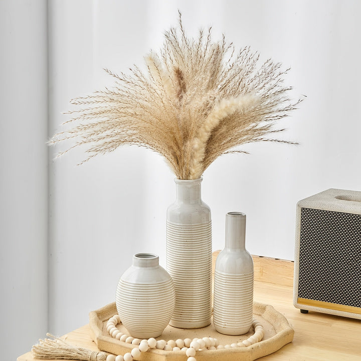 Conjunto de 3 jarrones cerámicos bohemios, conjunto de 3 jarrones decorativos redondos, para estilo de granja, con flores secas, ramos frescos y acuarios, para hogar, sala de estar, mesa de comedor y decoración de entrada