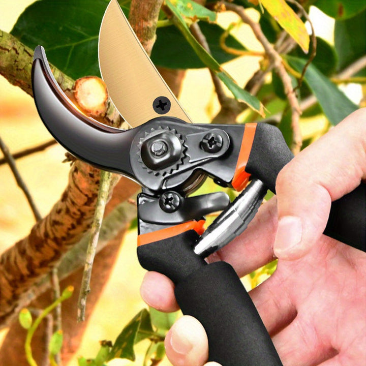 2 piezas de tijeras de poda de jardín de acero de alta carbonatación SK5 con mangos de aleación de aluminio - Hoja doble, afilada, antideslizante, ahorradora de trabajo para árboles frutales y jardinería, podadoras de jardín | Tijeras de acero SK5 | Dise