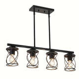 Iluminación de isla de cocina medieval moderna con poste ajustable y jaula metálica negra, adecuada para hoteles, salones, comedores y entradas de pasillos (bombillas no incluidas)