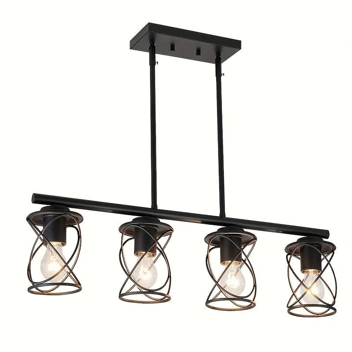 Iluminación de isla de cocina medieval moderna con poste ajustable y jaula metálica negra, adecuada para hoteles, salones, comedores y entradas de pasillos (bombillas no incluidas)