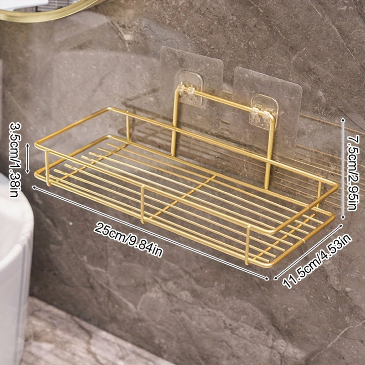 Organizador de Baño de Acero Inoxidable de Lujo - Montado en la Pared, Estante de Almacenamiento Sin Taladro para Artículos de Aseo y Esenciales, Ligero, Sin Perforación, Lavabo