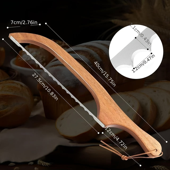 Navaja de Pan Premium con Mango Ergonómico - Cuchilla Ajustable para Cortes Uniformes, Herramienta Rústica para Panadería Artesanal y Repostería, Diseño en Madera Natural para Panaderías Profesionales y Cocinas Hogareñas, Presentación Estética Artesana,