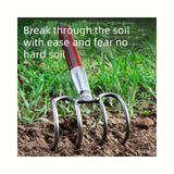 Rastrillo de acero multiusos resistente, ideal para cavar y labrar tierra. Perfecto para jardines, obras y limpieza en playas. Diseñado con metal duradero para uso fácil en condiciones adversas, herramienta esencial de mantenimiento