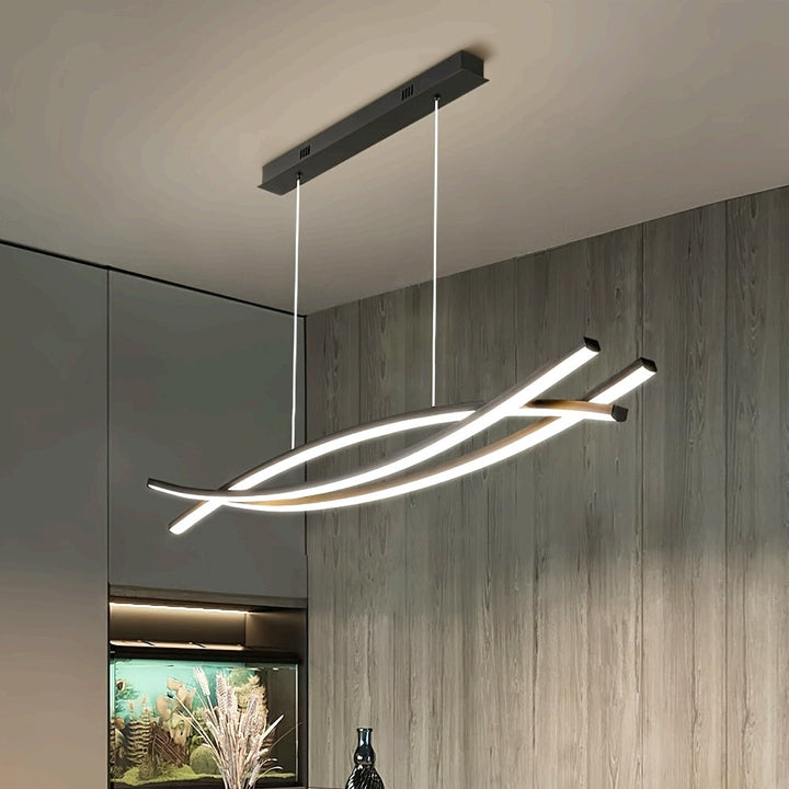 Linterna Colgante Lineal, Lámpara de Techo LED Regulable, Araña Moderna Curva para Comedor