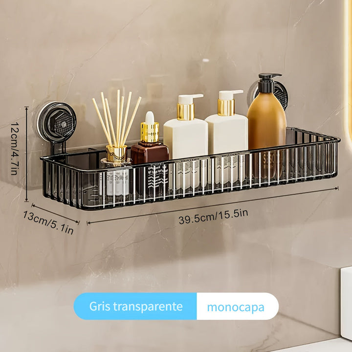 Estante de baño con ventosa Musurjoy, estante de almacenamiento montado en la pared sin taladrar, acabado de espejo, 1 pieza, para organizador de cosméticos de tocador de inodoro, decoración navideña, suministros de baño de cocina para el hogar