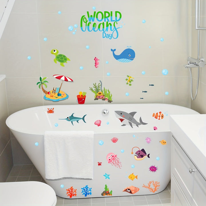 6 Piezas, Pegatinas Para Bañera Con Diseño De Animales Del Océano, Impermeables, Esmeriladas, Autoadhesivas, Extraíbles, Para Pared De Bañera, Pegatinas Decorativas Para Inodoro De Baño, Decoración De Baño