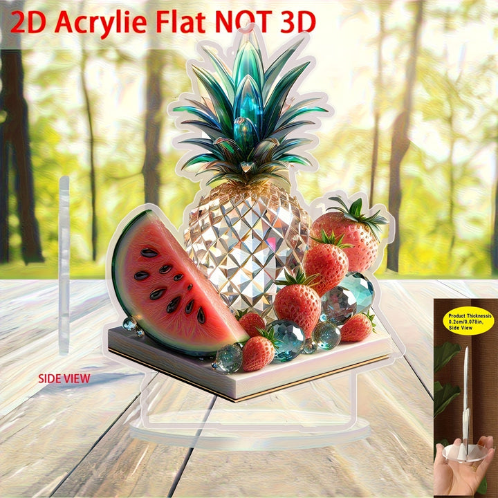 Decoración de Plato de Frutas de Verano en Cristal Plano 2D, Adorno para Escritorio, Señal Acrílica, Adecuado para Exhibición en Casa y Oficina, Artículo Decorativo Multifuncional para Mesa, 11 Regalos Festivos, Plano 2D