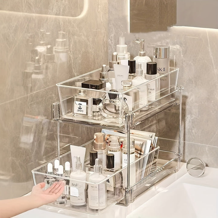 4 piezas de estante de baño extraíble de plástico, estante de almacenamiento individual de 2 plantas, organizador de armario de medicamentos transparente, armario, cocina con caja de almacenamiento de fregadero