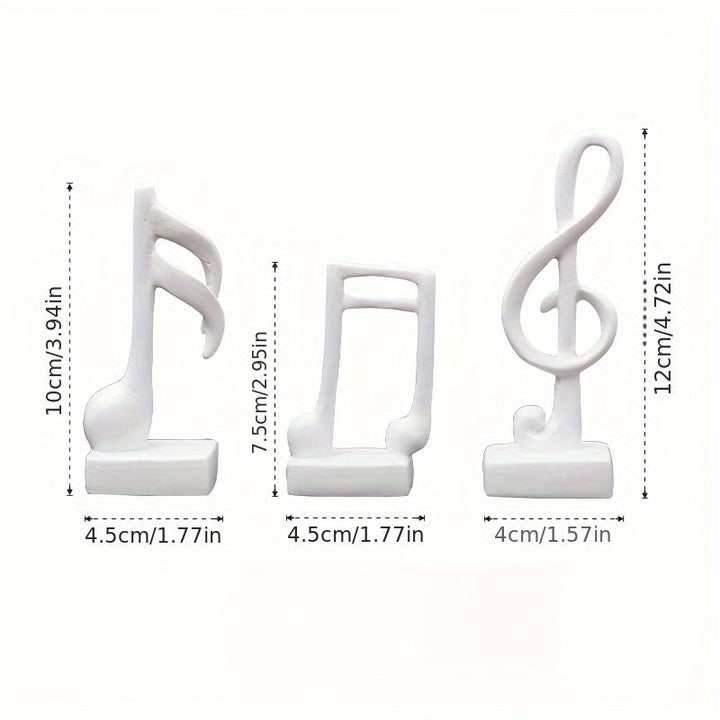 Juego de 3 piezas de figuras de resina con notas musicales - Diseños elegantes de clave de sol blanco y negro, ideales para decoración del hogar y la oficina, regalo perfecto para los amantes de la música, uso interior y exterior, no requiere energía.