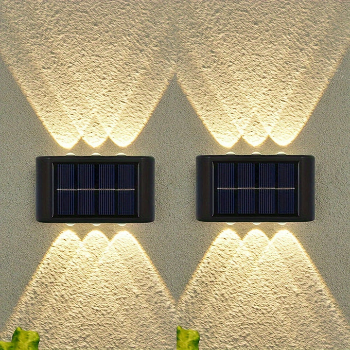 2 piezas de luces solares LED para exteriores, luz solar para jardín, calle, paisaje, balcón, decoración, fácil instalación, luces de pared solares para jardín, entrada y acceso