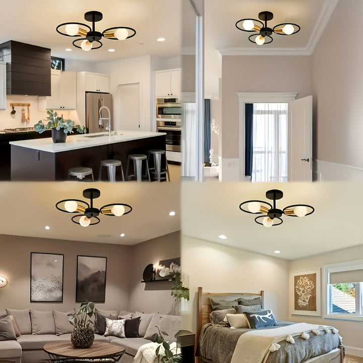 1 pieza de lámpara de techo industrial retro moderna - Montaje semienterrado con 3 bases de bombilla E26, fácil de instalar, adecuada para pasillos, cocinas, dormitorios, salas de estar, villas, hoteles y otros iluminados comerciales (bombillas no inclui