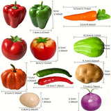 Conjunto de 12 piezas de frutas y verduras realistas, adecuado para decoración del hogar - incluyendo tomates, pepinos, pimientos, etc. - perfecto para exhibir en mesas de comedor, armarios y restaurantes
