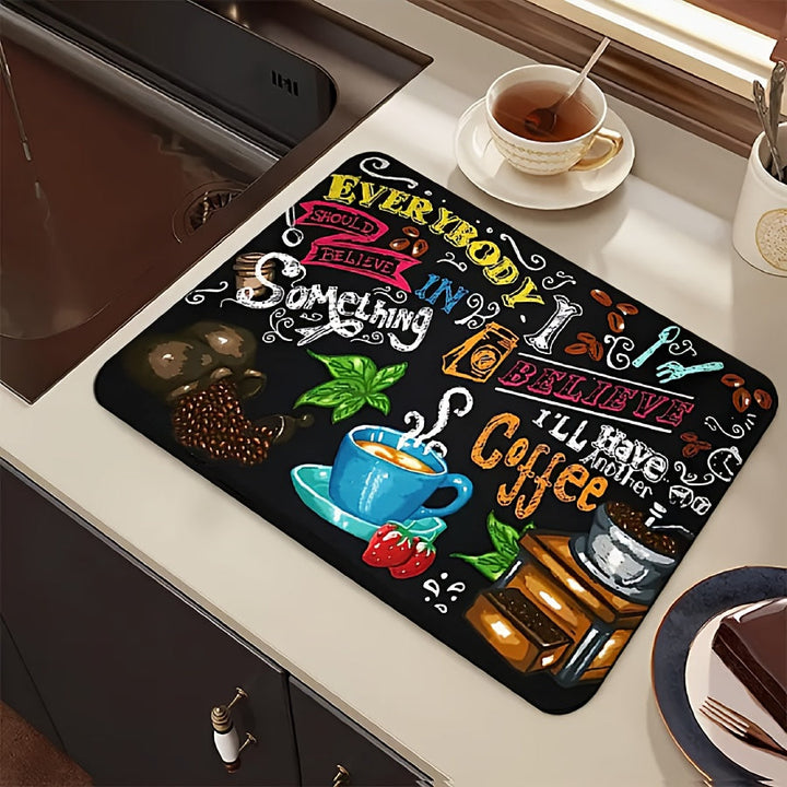 Estera de secado de platos de barro Diatom premium con cubierta de poliéster, accesorio de barra de café de secado rápido, protector de encimera absorbente antideslizante para cafetera y olla, almohadilla súper absorbente para una fácil limpieza
