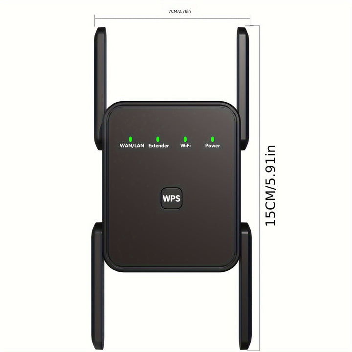 Repetidor Amplificador de WiFi - Amplifica Señal Inalámbrico hasta 4500sq.ft, Soporta 30+ Dispositivos, Puerto Ethernet, Botón WPS/Reset, Negro, Diseño Cómpacto para Fácil Instalación, Repetidor Amplificador de Señal WiFi para Hogar