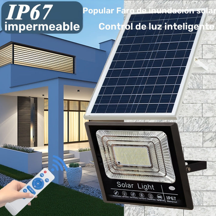 1pc Faro de inundación solar con control remoto, iluminación LED exterior regulable, ABS y vidrio, montaje semi empotrado, acabado pulido, impermeable, sensor de infrarrojos, alimentado por energía solar con batería de litio, panel fotovoltaico no extraí