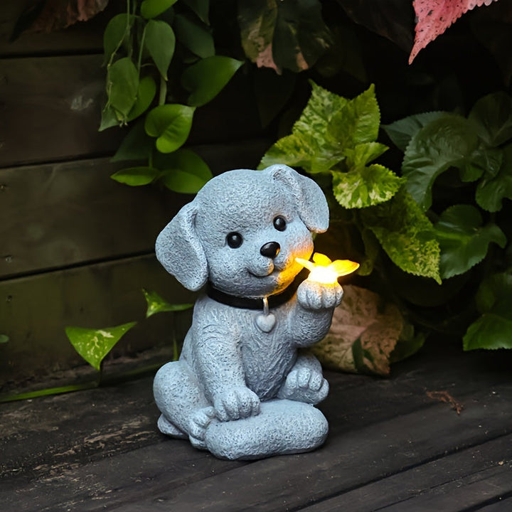 Escultura de perro con energía solar, estatua decorativa independiente de resina para jardín, patio, césped, regalo único de inauguración de la casa para mujeres y mamás, decoración navideña y de Acción de Gracias para exteriores con temática de perros,