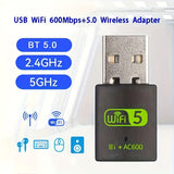 Adaptador WiFi USB Dual-Band de 600Mbps, Receptor sin varillas Externo para PC/Portátil/Escritorio en 2.4/5Ghz