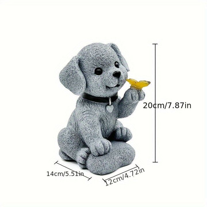 Escultura de perro con energía solar, estatua decorativa independiente de resina para jardín, patio, césped, regalo único de inauguración de la casa para mujeres y mamás, decoración navideña y de Acción de Gracias para exteriores con temática de perros,