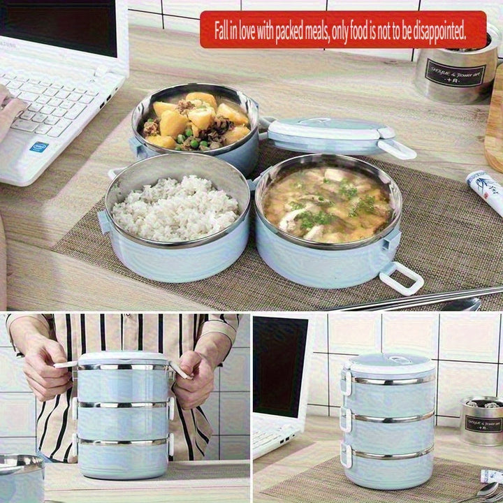 Juego de Lonchera de Acero Inoxidable - Caja Bento Aislada de 1 Capa con Tapa, Lavable a Mano, Forma Cilíndrica, Ideal para Oficina, Escuela, Camping y Picnic, Recipiente de Almacenamiento (2800ml)