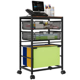 1pc Carro de Archivos Móvil con Ruedas, 1pc Carro de Archivos Multi-Funcional con Ruedas, Organizador de Archivos de Tamaño Legal de Carta de Metal para Hogar Oficina Aula, 2 Cajones + 1 Soporte de Archivos, Carro de Almacenamiento Versátil, Negro