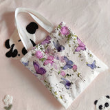 1 pieza de bolso de lona para mujer con diseño de mariposa y flores - Ligero, plegable, duradero para compras en bibliotecas, escuelas y uso diario, bolso escolar | Diseño floral de mariposa | Bolso plegable