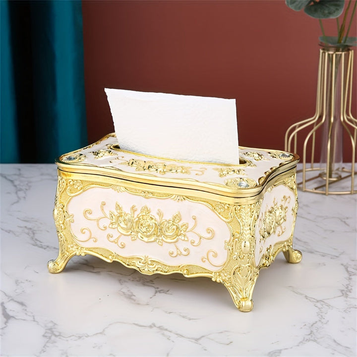 1 unidad Estilo europeo vintage Cubierta de caja de pañuelos de acrílico, Porta pañuelos de plástico rectangular con talla de rosas, Organizador de ahorro de espacio para hogar, oficina, cocina, baño, decoración de dormitorio