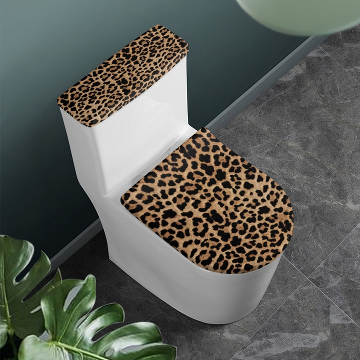 2 piezas de fundas para asiento de inodoro con estampado de leopardo - Diseño elegante en negro y café, tela suave, fácil instalación, accesorios para baño | Asiento de inodoro moderno | Tela duradera