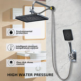 Juego de accesorios para ducha: cabezal rectangular de alto flujo en material plástico ABS, cabezal de mano 2 en 1, manguera extensible, distribuidor de agua de 3 vías