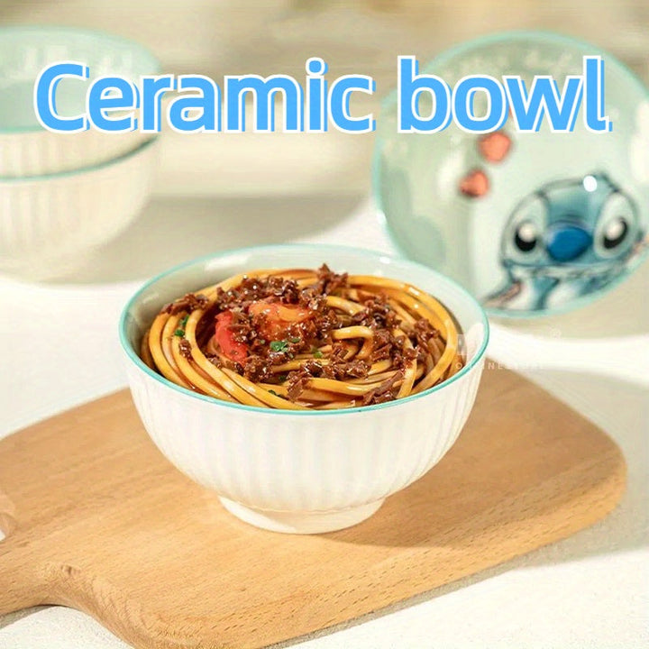 4 piezas de tazas de arroz de cerámica Stitch 11,8 onzas, tazón pequeño de fideos, regalo, tazones de servicio de vajilla de cocina con diseño para cereales, sopas, postres, snacks, frutas, ensaladas