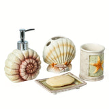 Conjunto de accesorios de baño de cerámica con conchas marinas de 4 piezas, 1 tazas para gargajeo, 1 soportes para cepillos de dientes, 1 platos para jabón, 1 dispensador de jabón (esmalte mate)