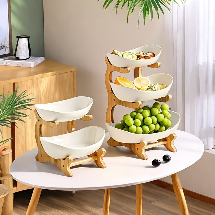 Estantería de Frutas de 2/3 Niveles con Plato de Almacenamiento para Snacks, Estante Decorativo - Juego de Cuencos de Frutas de Plástico Duradero para Cocina y Restaurante - Bandeja de Servicio Multinivel para Frutas, Snacks y Postres - Regalo de Navidad