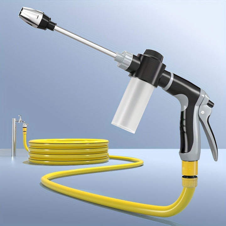 Pistola de agua de alta presión con cañón largo de metal mejorada, conexión rápida de 3/4" y 1/2", rociador de espuma para lavado de autos con boquilla ajustable, ideal para limpieza de vehículos, aseo de mascotas y riego de jardines al aire libre