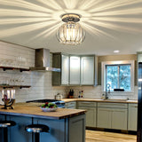 1 Lámpara de Techo Semi-Encajada Pequeña con Cristales, Luz de Jaula Metálica Estilo Granja para Iluminación Interior en Salón Pasillo Baño Entrada Cocina, Bombilla E26 No Incluida
