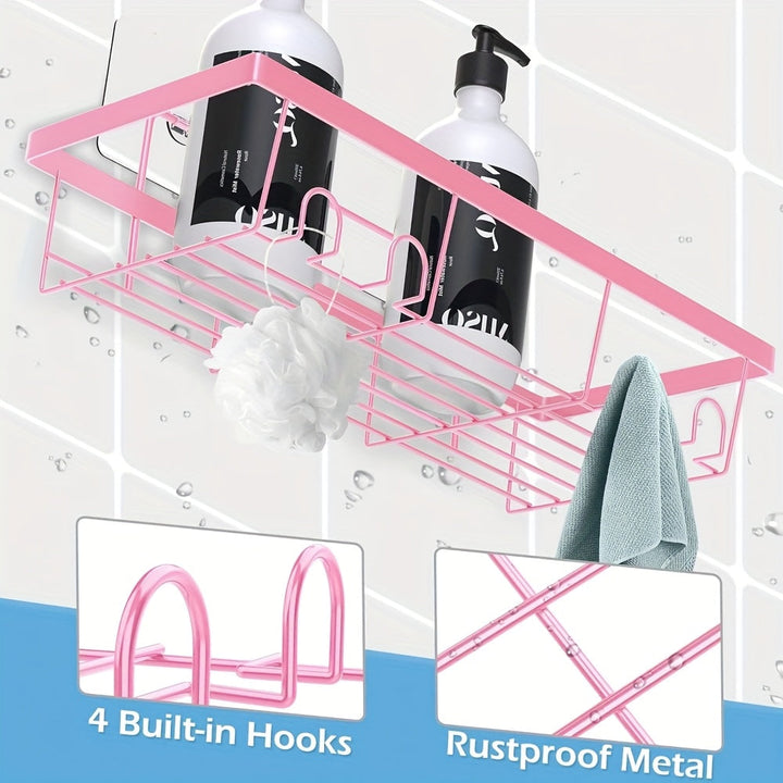 2 piezas de organizador de ducha pegajoso rosa, acero inoxidable resistente a la oxidación, soporte de almacenamiento montado en la pared sin taladrar, adecuado para baño y cocina - Diseño que ahorra espacio, ideal para uso en la habitación de ducha, acc