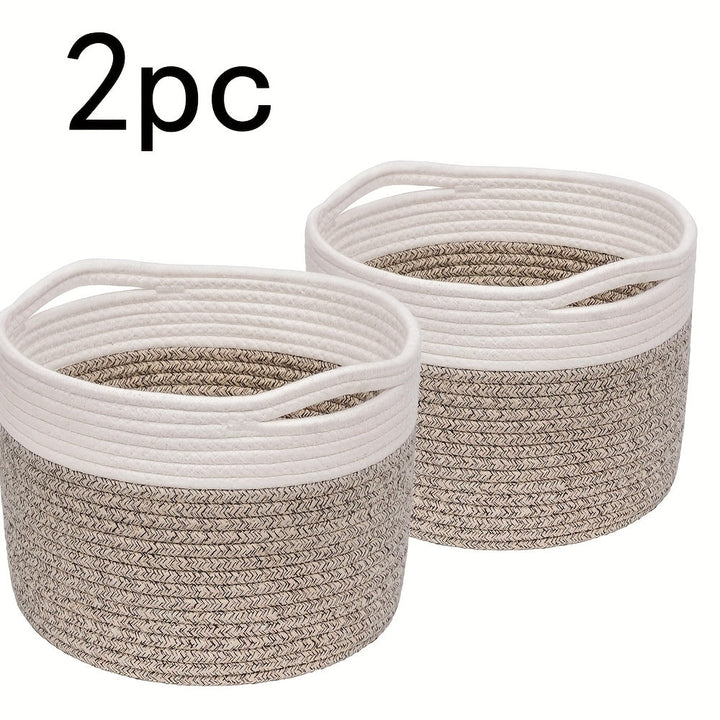 2 piezas Cesta de almacenamiento tejida pequeña - 23.88 x 18.03 cm - Cesta redonda con asa - Cesta para juguetes - Cesta pequeña para organización de ropa sucia - Cesta pequeña para regalos