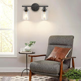 Luz de sconce de baño moderna de negro mate, fijación de pared de hierro fundido semi empotrada, con pantallas de vidrio, control de interruptor, cableado, 110V, sin bombilla incluida para baño