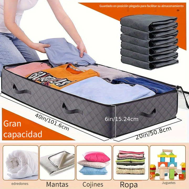 Contenedores de Almacenamiento Bajo Cama 90L, Organizadores de Juguetes y Bolsas para Papel de Regalo, Solución de Armario con Ventana Transparente y Asas Reforzadas para Mantas, Edredones, Ropa y Artículos de Cama, Almacenaje Sótano