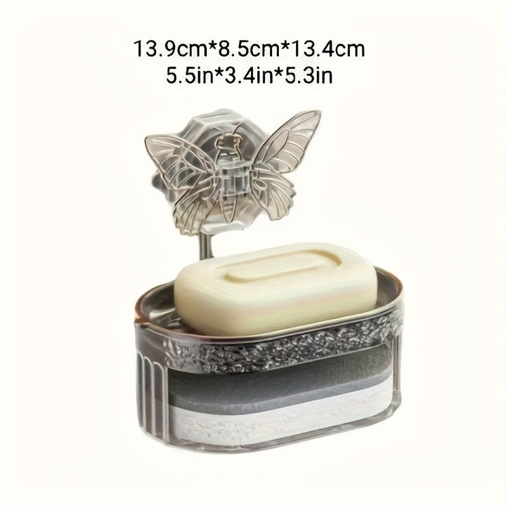 Conjunto de 2 hermosas mariposas jaboneras, caja de drenaje de doble capa con esponja, sin perforaciones ni marcas para montaje en pared, adecuado para baño y cocina, regalo de San Valentín, estantes