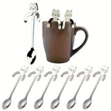 3 piezas de cucharas de café en forma de gato de acero inoxidable, cucharas para helado miniatura, encantadores utensilios de cocina, regalo perfecto para cumpleaños, fiestas, vacaciones para amantes de los gatos