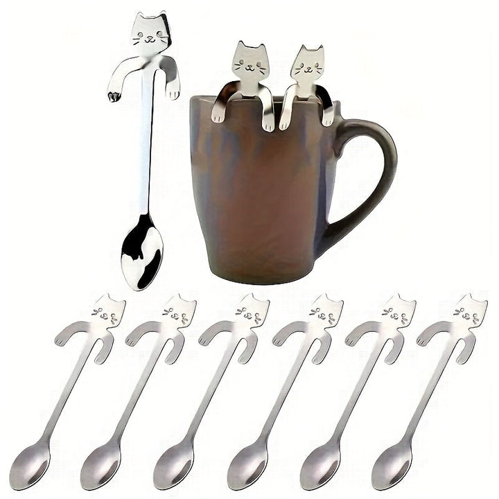 3 piezas de cucharas de café en forma de gato de acero inoxidable, cucharas para helado miniatura, encantadores utensilios de cocina, regalo perfecto para cumpleaños, fiestas, vacaciones para amantes de los gatos