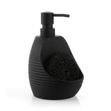 2 en 1, dispensador de jabón de cocina moderno negro y blanco con soporte para esponja - Diseño de onda elegante, jabón líquido reutilizable o, decoración de baño o cocina que ahorra espacio, dispensador de jabón de cocina