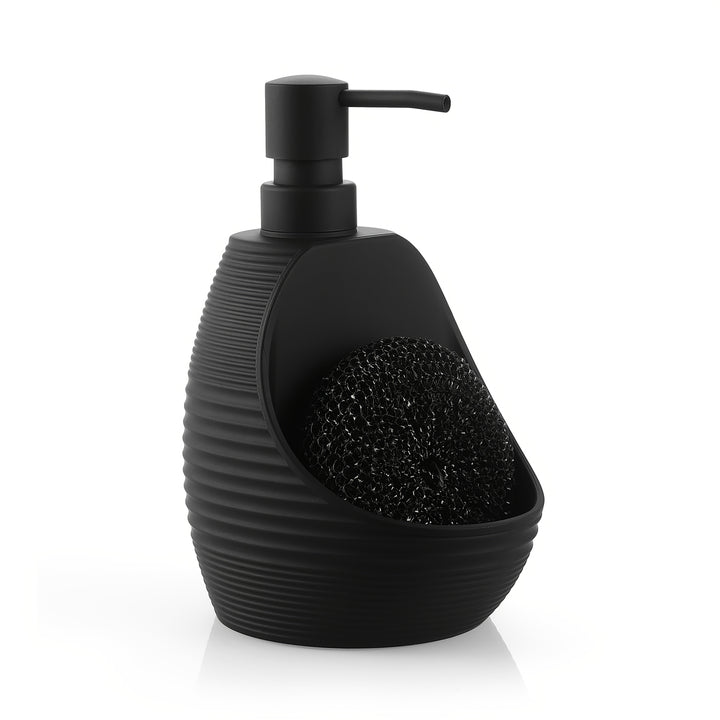 2 en 1, dispensador de jabón de cocina moderno negro y blanco con soporte para esponja - Diseño de onda elegante, jabón líquido reutilizable o, decoración de baño o cocina que ahorra espacio, dispensador de jabón de cocina