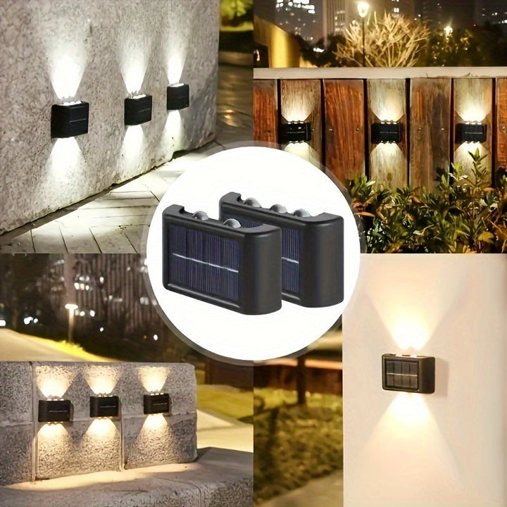 6 luces solares de pared LED - Iluminación exterior para jardín y villa, IP44, batería, montaje semienterrado con sombra de acrílico, no se requiere cableado, perfecto para patio, pasillo y camino, luz solar de pared exterior, iluminación de patio, ilumi