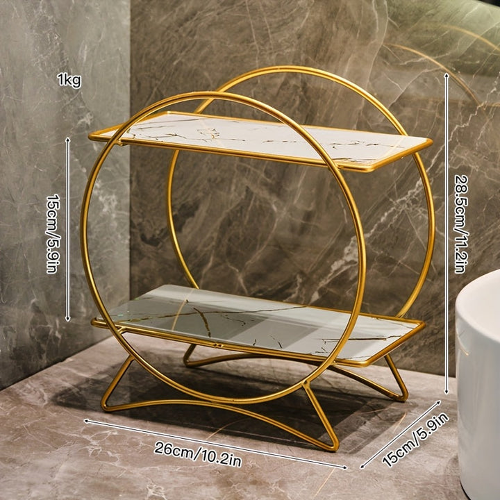 Organizador de baño de doble nivel DONGZHANGGUI con base de orejas de gato elegante - Elegantes estantes de metal para cosméticos, cuidado de la piel y perfumes - Acabado de laca, ideal para un baño moderno, organizadores y almacenamiento de baño.