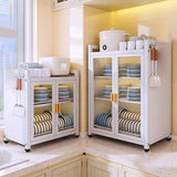 Gabinete de cocina metálico para platos con 4 ganchos, escurridor de doble puerta multifuncional resistente al polvo con bandeja de goteo, almacenamiento portátil para secar platos y ahorrar espacio, organización de cocina - Blanco