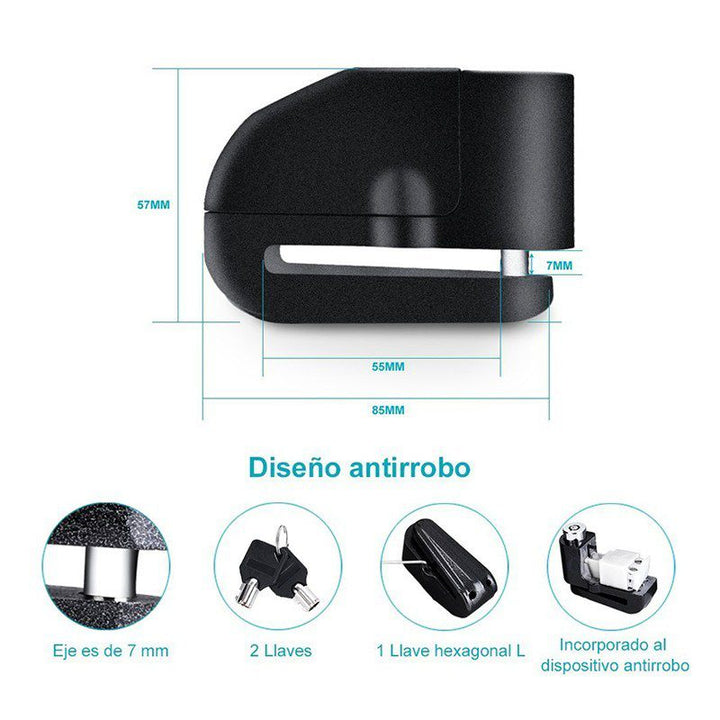 Candado Freno De Disco Con Alarma 110 dB Para Moto Bicicleta RF 303