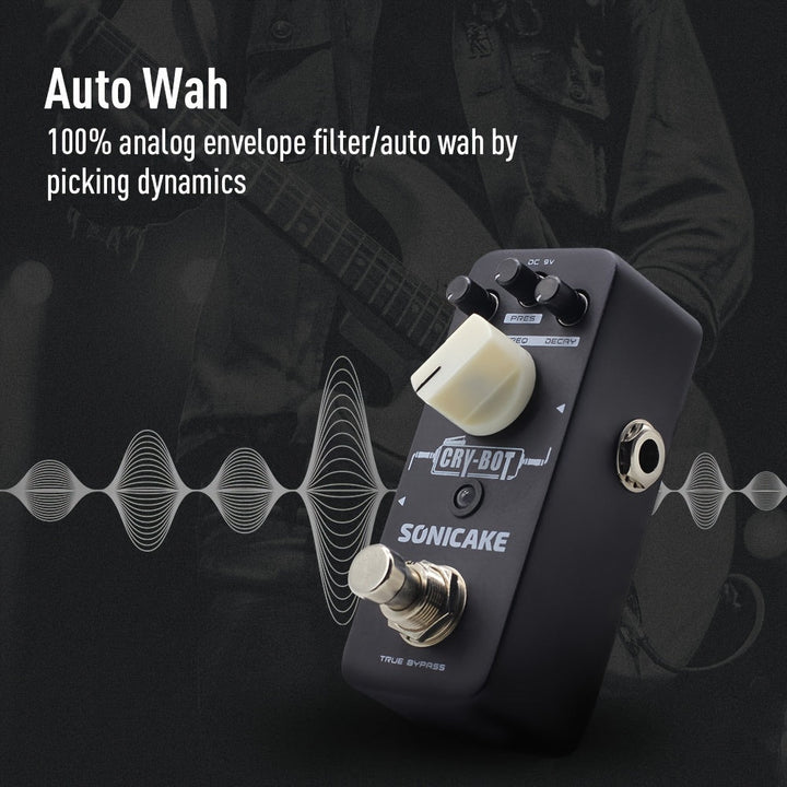 Pedal de Guitarra SONICAKE Cry-Bot Auto Wah - Filtro de Envolvente 100% Analógico con True Bypass, Seguimiento Rápido y Preciso para Guitarra y Bajo
