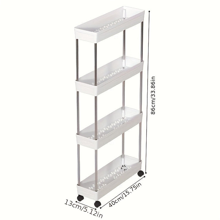 Carrito de almacenamiento rodante delgado de 4 niveles con ruedas, organizador de plástico blanco/negro para cocina, baño o sala de estar - 35,8" de altura, soporte de piso de múltiples capas, diseño fácil de mover y almacenar, carritos de utilidad